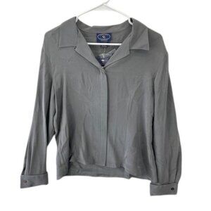 Chelsea Campbell Petites Women’s 10P Green Silk Button Up Blouse Long Sleeve NWT